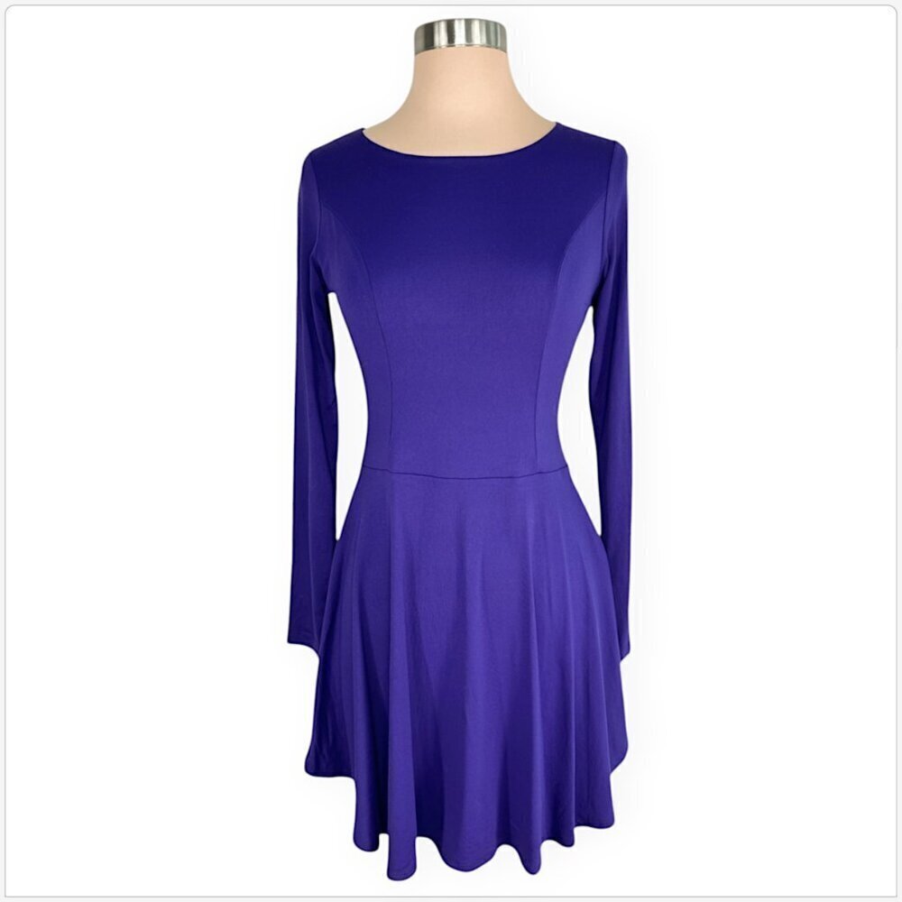 Susana Monaco Purple Long Sleeve Skater Skirt Stretch Knit Supplex Dress S